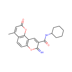 Cc1cc(=O)oc2c1ccc1oc(=N)c(C(=O)NC3CCCCC3)cc12 ZINC000653793680