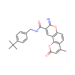 Cc1cc(=O)oc2c1ccc1oc(=N)c(C(=O)NCc3ccc(C(C)(C)C)cc3)cc12 ZINC000653782763