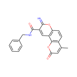 Cc1cc(=O)oc2c1ccc1oc(=N)c(C(=O)NCc3ccccc3)cc12 ZINC000653795185