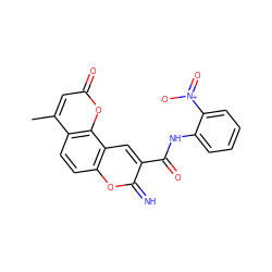 Cc1cc(=O)oc2c1ccc1oc(=N)c(C(=O)Nc3ccccc3[N+](=O)[O-])cc12 ZINC000653782750