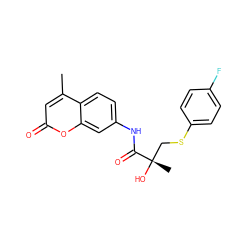 Cc1cc(=O)oc2cc(NC(=O)[C@@](C)(O)CSc3ccc(F)cc3)ccc12 ZINC000012349533