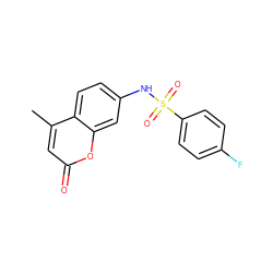 Cc1cc(=O)oc2cc(NS(=O)(=O)c3ccc(F)cc3)ccc12 ZINC000000153353