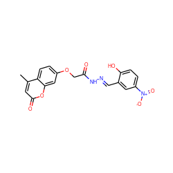 Cc1cc(=O)oc2cc(OCC(=O)N/N=C/c3cc([N+](=O)[O-])ccc3O)ccc12 ZINC000036092141