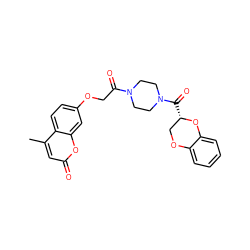 Cc1cc(=O)oc2cc(OCC(=O)N3CCN(C(=O)[C@H]4COc5ccccc5O4)CC3)ccc12 ZINC000009410174