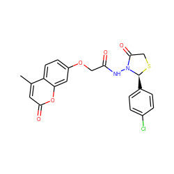 Cc1cc(=O)oc2cc(OCC(=O)NN3C(=O)CS[C@H]3c3ccc(Cl)cc3)ccc12 ZINC000034310818