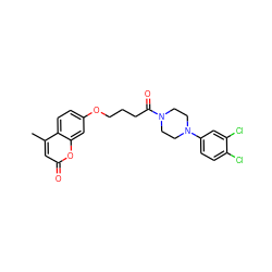 Cc1cc(=O)oc2cc(OCCCC(=O)N3CCN(c4ccc(Cl)c(Cl)c4)CC3)ccc12 ZINC000169353329