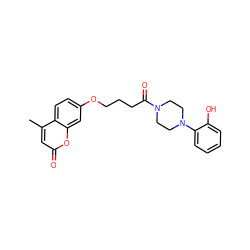 Cc1cc(=O)oc2cc(OCCCC(=O)N3CCN(c4ccccc4O)CC3)ccc12 ZINC000169353326