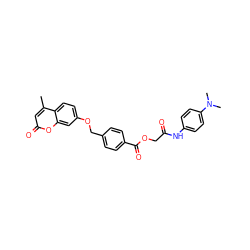 Cc1cc(=O)oc2cc(OCc3ccc(C(=O)OCC(=O)Nc4ccc(N(C)C)cc4)cc3)ccc12 ZINC000009562114