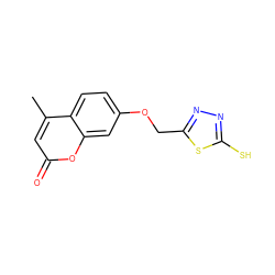 Cc1cc(=O)oc2cc(OCc3nnc(S)s3)ccc12 ZINC000034151343