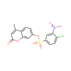 Cc1cc(=O)oc2cc(OS(=O)(=O)c3ccc(Cl)c([N+](=O)[O-])c3)ccc12 ZINC001772600338