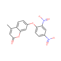 Cc1cc(=O)oc2cc(Oc3ccc([N+](=O)[O-])cc3[N+](=O)[O-])ccc12 ZINC000004853502