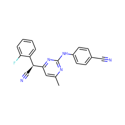 Cc1cc([C@@H](C#N)c2ccccc2F)nc(Nc2ccc(C#N)cc2)n1 ZINC000138874871