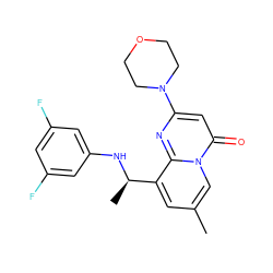 Cc1cc([C@@H](C)Nc2cc(F)cc(F)c2)c2nc(N3CCOCC3)cc(=O)n2c1 ZINC000114827334