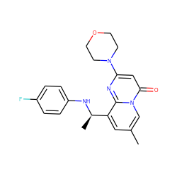 Cc1cc([C@@H](C)Nc2ccc(F)cc2)c2nc(N3CCOCC3)cc(=O)n2c1 ZINC000114827462