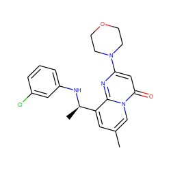 Cc1cc([C@@H](C)Nc2cccc(Cl)c2)c2nc(N3CCOCC3)cc(=O)n2c1 ZINC000114827501