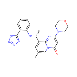 Cc1cc([C@@H](C)Nc2ccccc2-c2nnn[nH]2)c2nc(N3CCOCC3)cc(=O)n2c1 ZINC000038839887