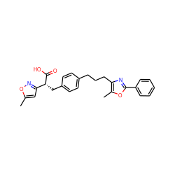 Cc1cc([C@@H](Cc2ccc(CCCc3nc(-c4ccccc4)oc3C)cc2)C(=O)O)no1 ZINC000038469074