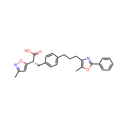 Cc1cc([C@@H](Cc2ccc(CCCc3nc(-c4ccccc4)oc3C)cc2)C(=O)O)on1 ZINC000034233138