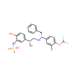 Cc1cc([C@@H](Cc2ccccc2)NC[C@H](O)c2ccc(O)c(NS(C)(=O)=O)c2)ccc1OC(F)F ZINC000026830864