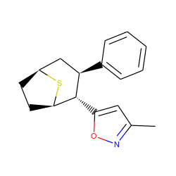 Cc1cc([C@@H]2[C@H]3CC[C@@H](C[C@H]2c2ccccc2)S3)on1 ZINC000066111999