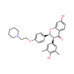 Cc1cc([C@@H]2C(=O)c3ccc(O)cc3O[C@@H]2c2ccc(OCCN3CCCCC3)cc2)cc(C)c1O ZINC000029219011