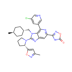 Cc1cc([C@@H]2CCCN2c2nc3cc(-c4noc(=O)[nH]4)nc(-c4cncc(Cl)c4)c3n2C[C@H]2CC[C@H](C)CC2)on1 ZINC000261103752