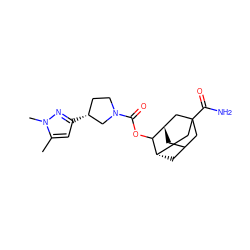 Cc1cc([C@@H]2CCN(C(=O)OC3[C@H]4CC5C[C@H]3CC(C(N)=O)(C5)C4)C2)nn1C ZINC001772570086