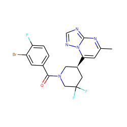 Cc1cc([C@@H]2CN(C(=O)c3ccc(F)c(Br)c3)CC(F)(F)C2)n2ncnc2n1 ZINC000584905441