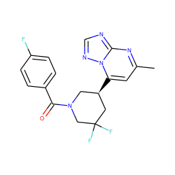 Cc1cc([C@@H]2CN(C(=O)c3ccc(F)cc3)CC(F)(F)C2)n2ncnc2n1 ZINC000584905392