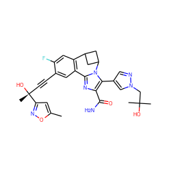 Cc1cc([C@](C)(O)C#Cc2cc3c(cc2F)C2CC(C2)n2c-3nc(C(N)=O)c2-c2cnn(CC(C)(C)O)c2)no1 ZINC000219508698