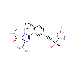 Cc1cc([C@](C)(O)C#Cc2ccc3c(c2)-c2nc(C(N)=O)c(C(=O)N(C)C)n2C2CC3C2)no1 ZINC000219454628