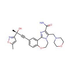 Cc1cc([C@](C)(O)C#Cc2ccc3c(c2)-c2nc(C(N)=O)c(CN4CCOCC4)n2CCO3)no1 ZINC000215739549