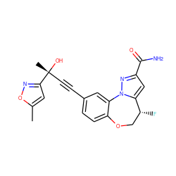 Cc1cc([C@](C)(O)C#Cc2ccc3c(c2)-n2nc(C(N)=O)cc2[C@H](F)CO3)no1 ZINC000205817344