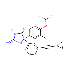 Cc1cc([C@]2(c3cccc(C#CC4CC4)c3)NC(=N)N(C)C2=O)ccc1OC(F)F ZINC000064526665