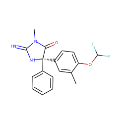 Cc1cc([C@]2(c3ccccc3)NC(=N)N(C)C2=O)ccc1OC(F)F ZINC000064528013