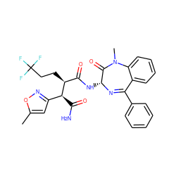 Cc1cc([C@H](C(N)=O)[C@@H](CCC(F)(F)F)C(=O)N[C@H]2N=C(c3ccccc3)c3ccccc3N(C)C2=O)no1 ZINC000299858868