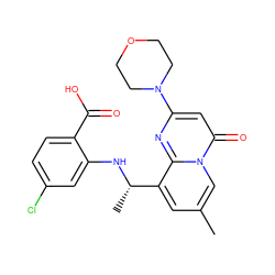 Cc1cc([C@H](C)Nc2cc(Cl)ccc2C(=O)O)c2nc(N3CCOCC3)cc(=O)n2c1 ZINC000299831382