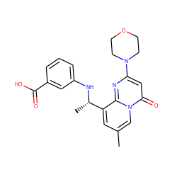 Cc1cc([C@H](C)Nc2cccc(C(=O)O)c2)c2nc(N3CCOCC3)cc(=O)n2c1 ZINC000299835493