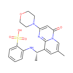 Cc1cc([C@H](C)Nc2ccccc2S(=O)(=O)O)c2nc(N3CCOCC3)cc(=O)n2c1 ZINC000299835476