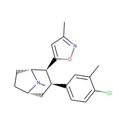 Cc1cc([C@H]2[C@@H](c3ccc(Cl)c(C)c3)C[C@@H]3CC[C@H]2N3C)on1 ZINC000072106031