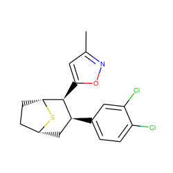 Cc1cc([C@H]2[C@@H](c3ccc(Cl)c(Cl)c3)C[C@@H]3CC[C@H]2S3)on1 ZINC000066100963