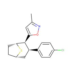 Cc1cc([C@H]2[C@@H](c3ccc(Cl)cc3)C[C@@H]3CC[C@H]2S3)on1 ZINC000066100240