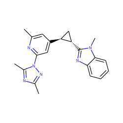 Cc1cc([C@H]2C[C@@H]2c2nc3ccccc3n2C)cc(-n2nc(C)nc2C)n1 ZINC000142985640