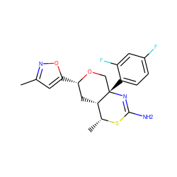 Cc1cc([C@H]2C[C@H]3[C@@H](C)SC(N)=N[C@@]3(c3ccc(F)cc3F)CO2)on1 ZINC000169708471