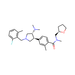 Cc1cc([C@H]2CN(Cc3c(C)cccc3F)C[C@@H]2N(C)C)ccc1C(=O)N(C)C[C@H]1CCCO1 ZINC001772658107