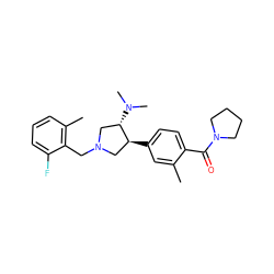 Cc1cc([C@H]2CN(Cc3c(C)cccc3F)C[C@@H]2N(C)C)ccc1C(=O)N1CCCC1 ZINC001772610623