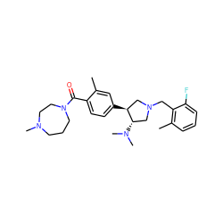 Cc1cc([C@H]2CN(Cc3c(C)cccc3F)C[C@@H]2N(C)C)ccc1C(=O)N1CCCN(C)CC1 ZINC001772618654