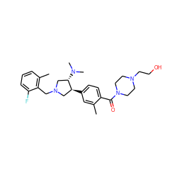 Cc1cc([C@H]2CN(Cc3c(C)cccc3F)C[C@@H]2N(C)C)ccc1C(=O)N1CCN(CCO)CC1 ZINC001772572285