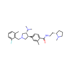 Cc1cc([C@H]2CN(Cc3c(C)cccc3F)C[C@@H]2N(C)C)ccc1C(=O)NCC[C@@H]1CCCN1C ZINC001772577514