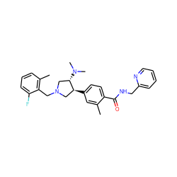 Cc1cc([C@H]2CN(Cc3c(C)cccc3F)C[C@@H]2N(C)C)ccc1C(=O)NCc1ccccn1 ZINC001772644273